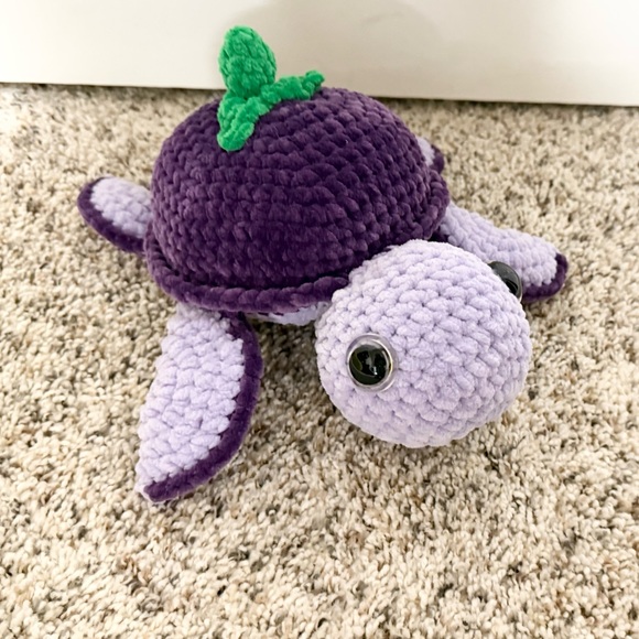 Handmade Crochet Fruit Turtle, Amigurumi turtle, Crochet Stuffed turtle, grape - Picture 2 of 7